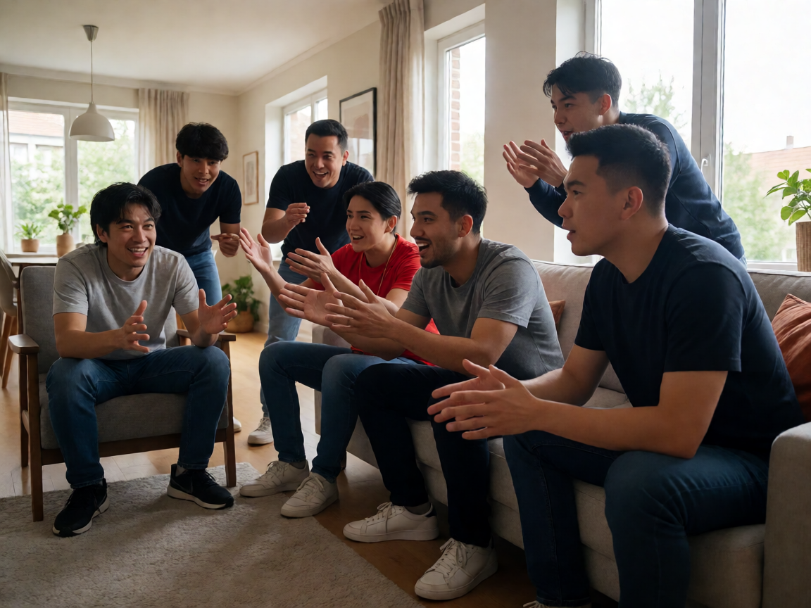 球迷线下聚会观看比赛，热烈讨论比赛进程